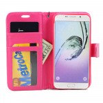 Wholesale Galaxy S7 Edge Folio Flip Leather Wallet Case with Strap (Hot Pink)
